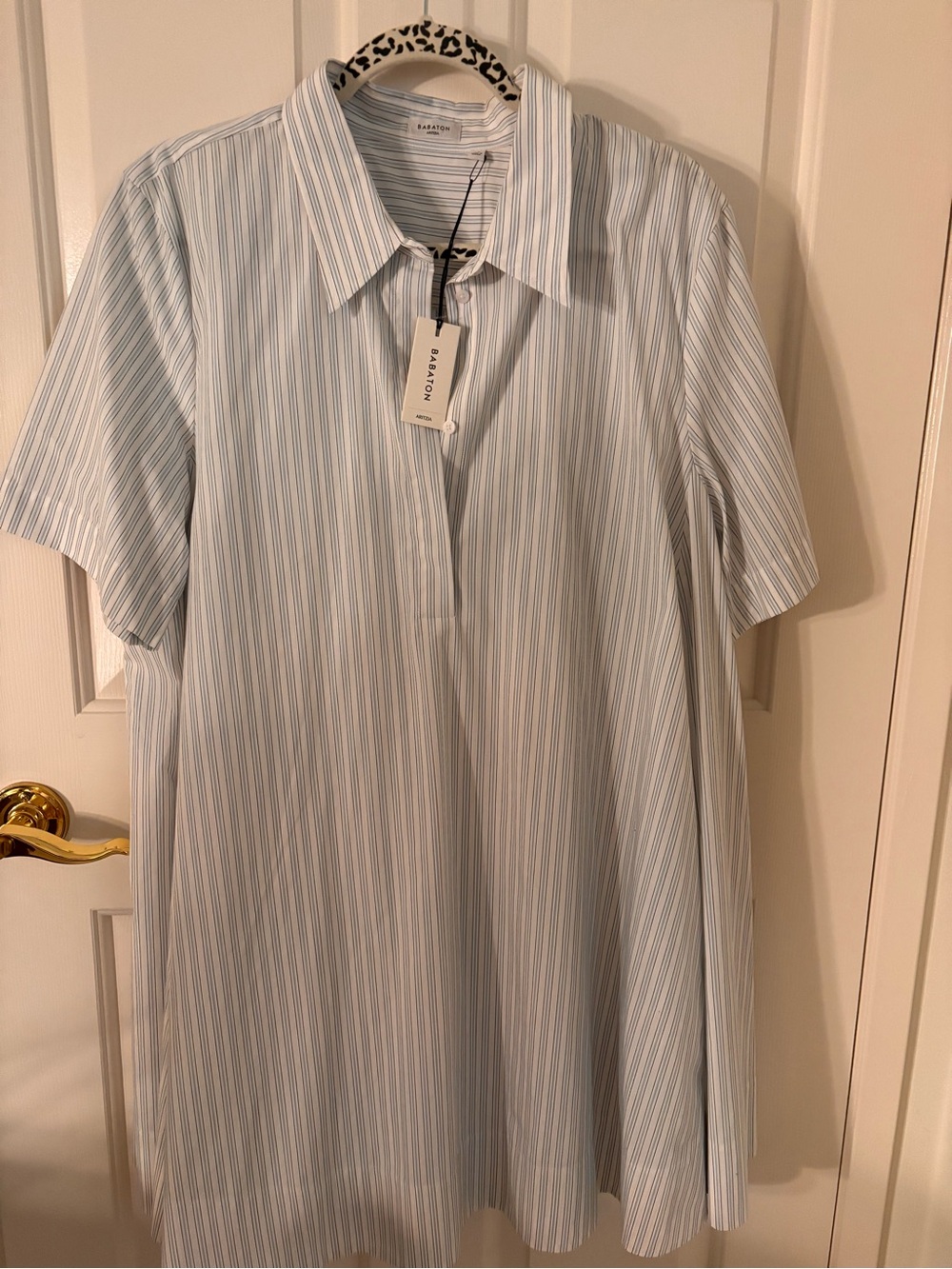 Babaton Blue & White Vertical-Stripe Short-Sleeve Button-Down Dress from Artizia